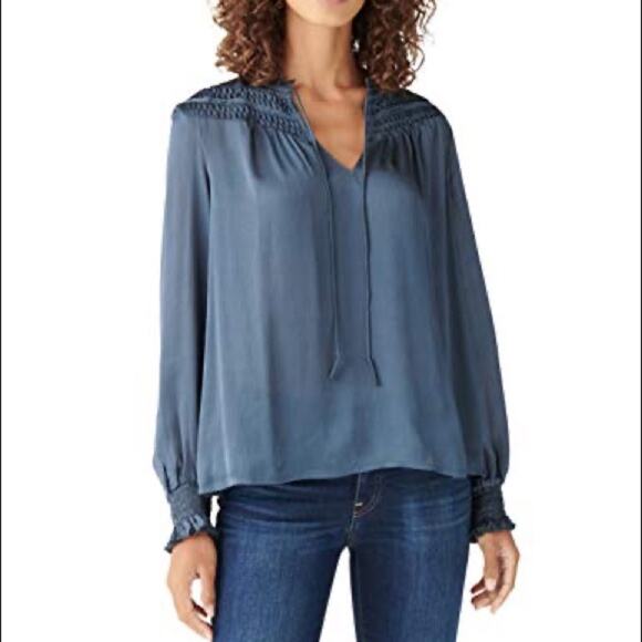 Lucky Brand Nili Peasant Satin Top Blue Size Medium - Picture 1 of 10